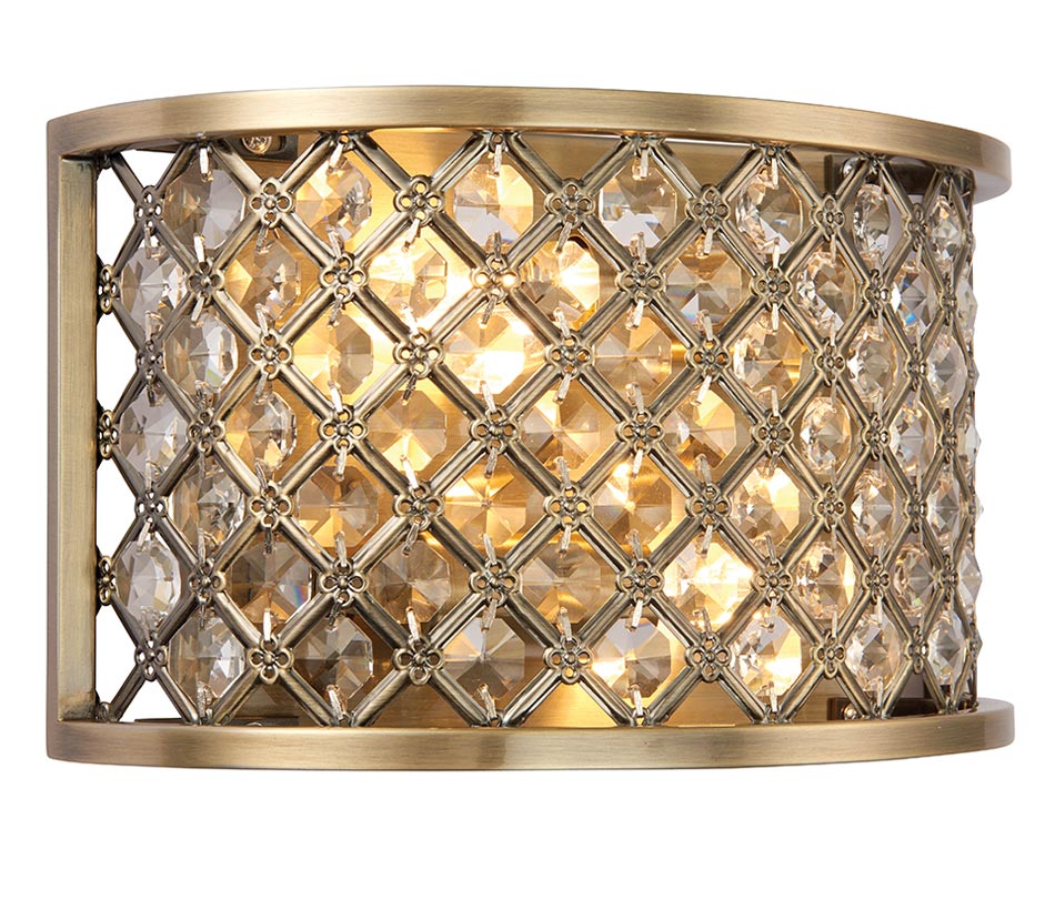 Hudson 2 Lamp Half Round Crystal Wall Light Antique Brass