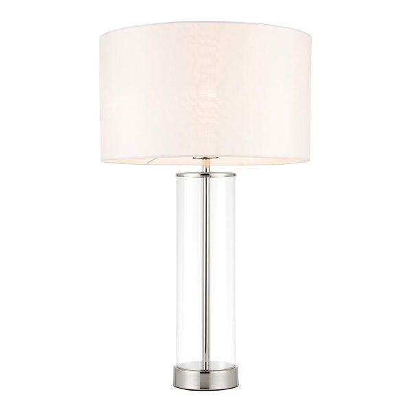 Lessina touch dimmer table lamp in polished nickel on white background