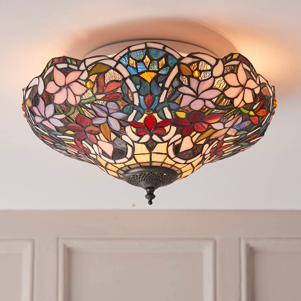 Sullivan Medium Floral 2 Light Flush Tiffany Ceiling Light