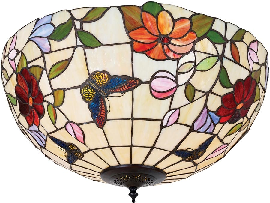Butterfly Large Floral 2 Light Flush Tiffany Ceiling Lamp
