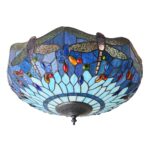 Blue Dragonfly Medium 2 Lamp Flush Tiffany Ceiling Light