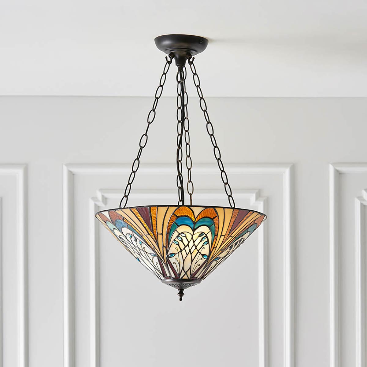 Hector Medium Art Nouveau 3 Light Inverted Tiffany Pendant