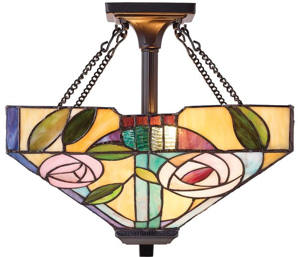 Willow Mackintosh Rose Medium 2 Light Semi Flush Tiffany Lamp
