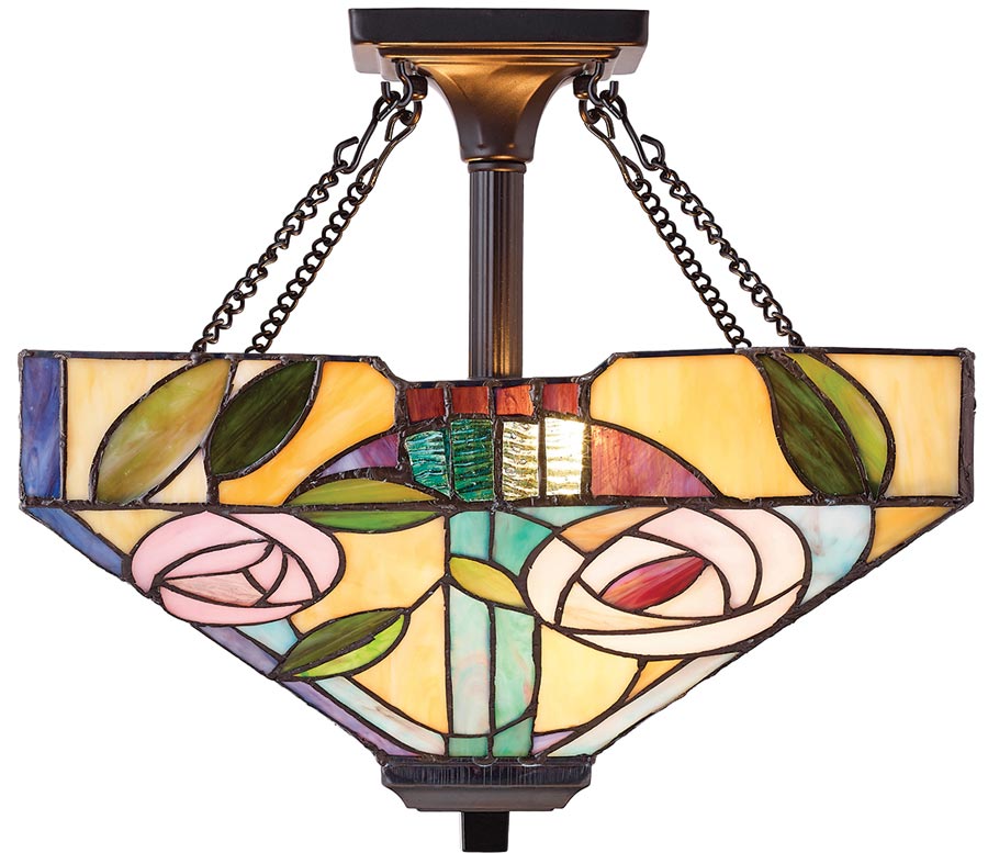 Willow Mackintosh Rose Medium 2 Light Semi Flush Tiffany Lamp