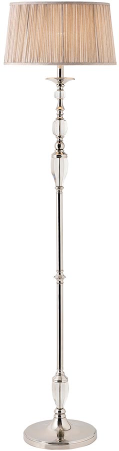 Polina Polished Nickel Crystal Floor Lamp With Beige Shade