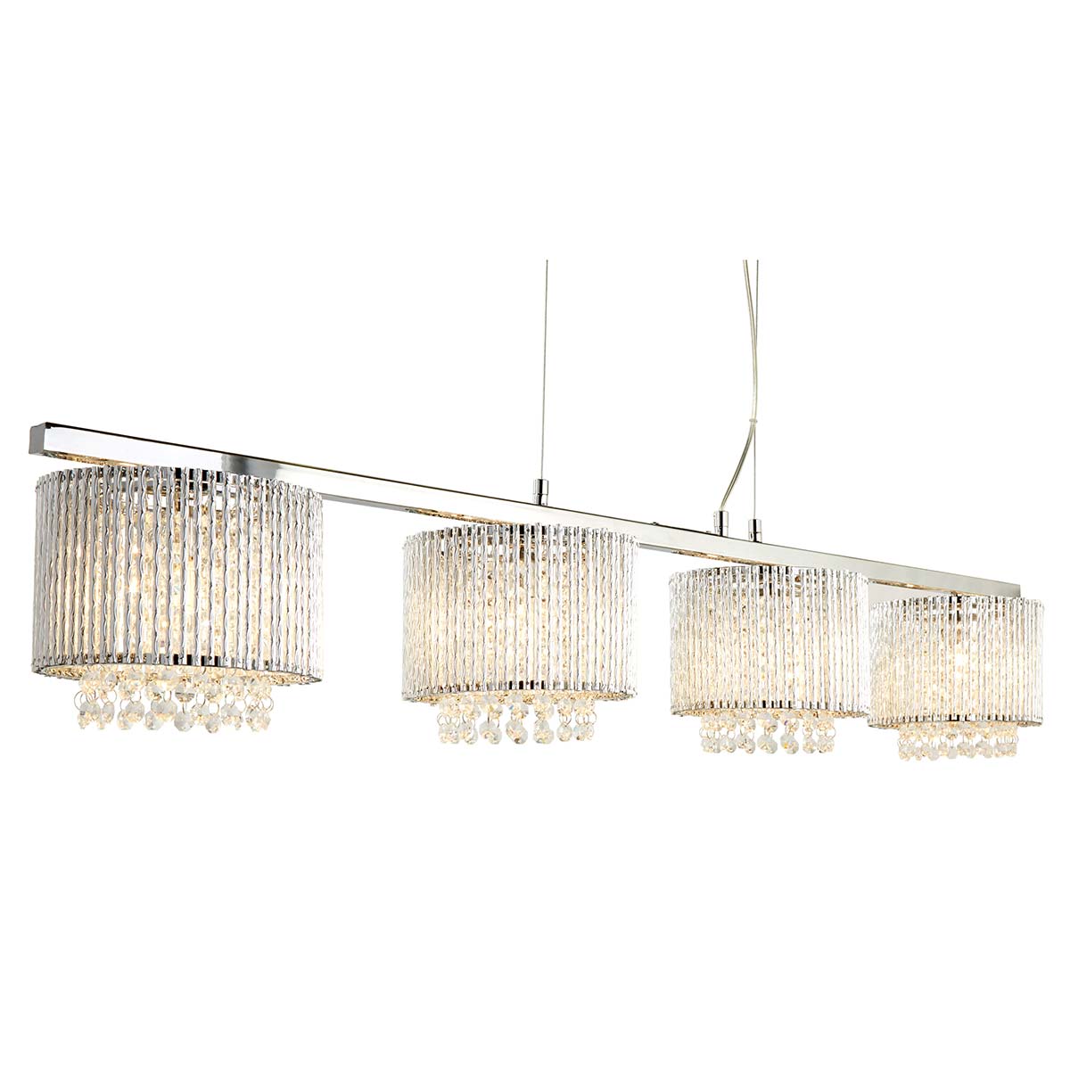 Elise 4 Light Pendant Bar Polished Chrome Crystal Glass