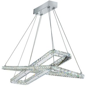 Clover polished chrome 2 light LED ceiling pendant with crystal on white background