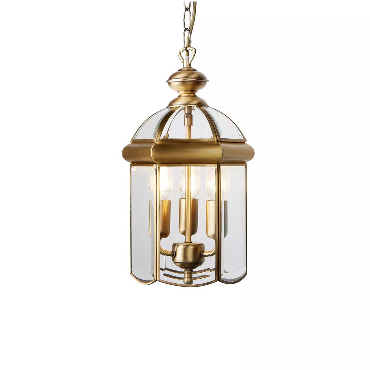 Traditional Solid Antique Brass 3 Light Hanging Chain Lantern