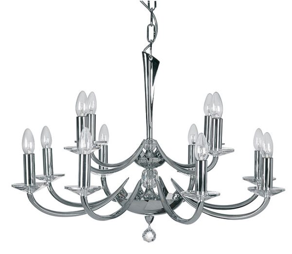 Bahia Large 12 Light Chrome And Crystal Tiered Chandelier
