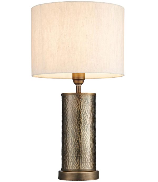 Indara 1 Light Table Lamp Hammered Bronze Natural Linen Shade