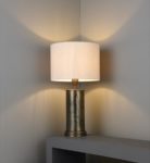 Indara 1 Light Table Lamp Hammered Bronze Natural Linen Shade
