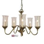 Gothic 5 Light Chandelier Solid Brass Storm Glass Shades