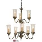 Gothic 8 Light Chandelier Solid Brass Storm Glass Shades