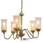 Gothic 5 Light Chandelier Solid Brass Storm Glass Shades