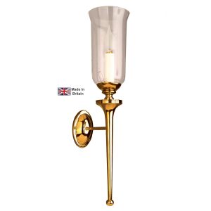 Grosvenor Edwardian single wall light in solid brass with storm glass shade shown polished