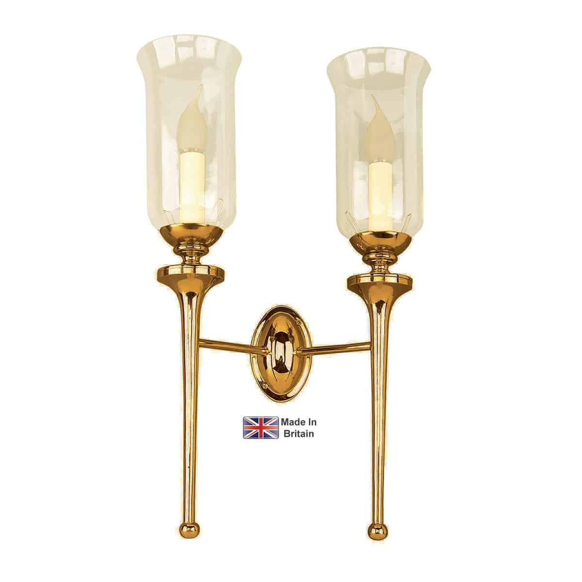 Grosvenor Edwardian Twin Wall Light Solid Brass Storm Glass