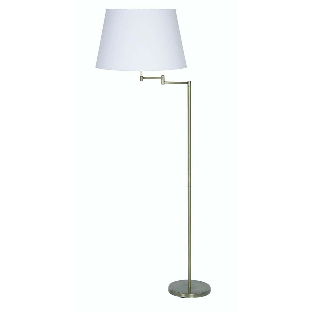 Armada Antique Brass Swing Arm Floor Lamp Cotton Shade Choice