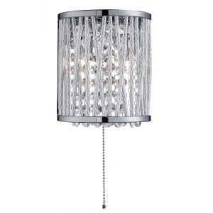 Elise 2 light switched wall light in polished chrome with crystal glass full size