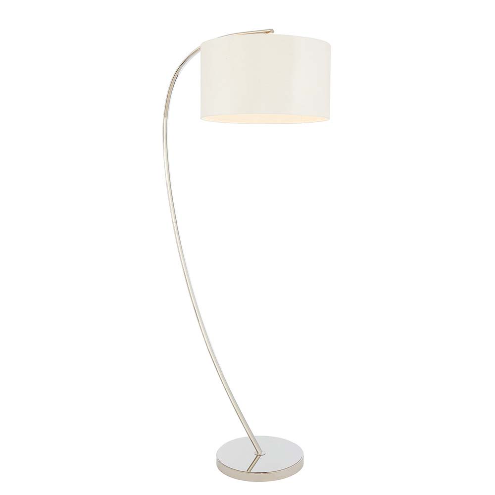 Endon Josephine Arc Floor Lamp White Shade Polished Nickel