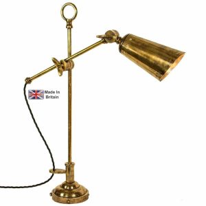 Steamer adjustable nautical desk lamp in solid brass shown in light antique