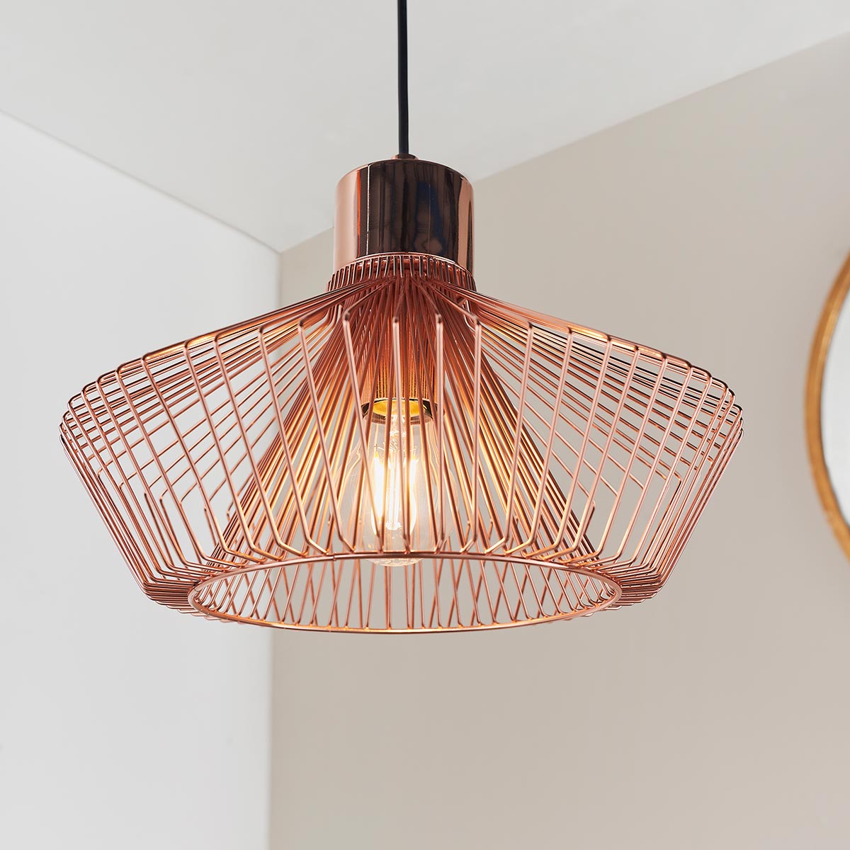 Endon Kimberley 1 Light Polished Copper Cage Pendant