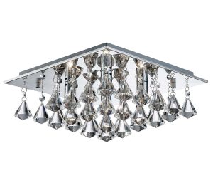 Hanna square 4 light flush pyramid crystal ceiling light in polished chrome on white background