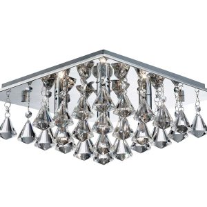 Hanna square 4 light flush pyramid crystal ceiling light in polished chrome on white background