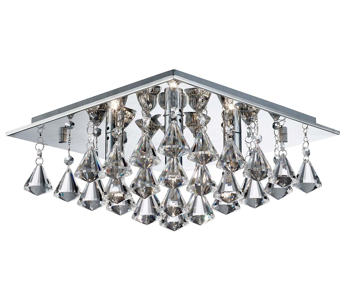 Hanna Square 4 Light Flush Pyramid Crystal Ceiling Light Chrome