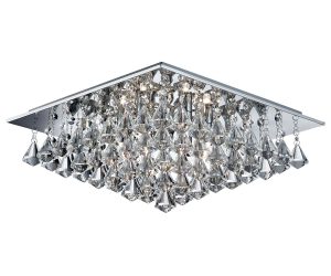 Hanna square 6 light flush pyramid crystal ceiling light in polished chrome on white background