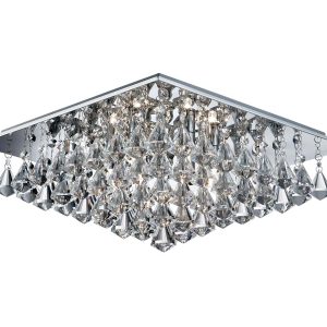 Hanna square 6 light flush pyramid crystal ceiling light in polished chrome on white background