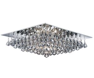 Hanna large square 8 light flush pyramid crystal ceiling light in polished chrome on white background