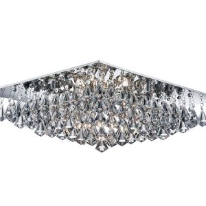 Hanna large square 8 light flush pyramid crystal ceiling light in polished chrome on white background