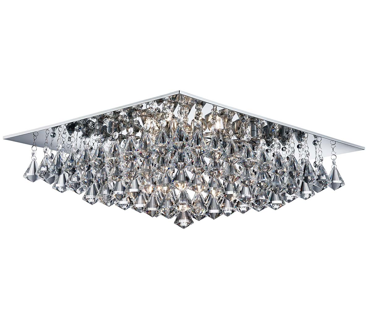 Hanna Square 8 Light Flush Pyramid Crystal Ceiling Light Chrome