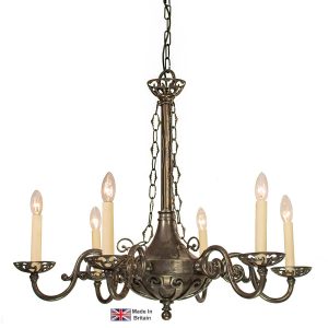 Empire 6 light Georgian chandelier in solid brass shown finished in dark antique