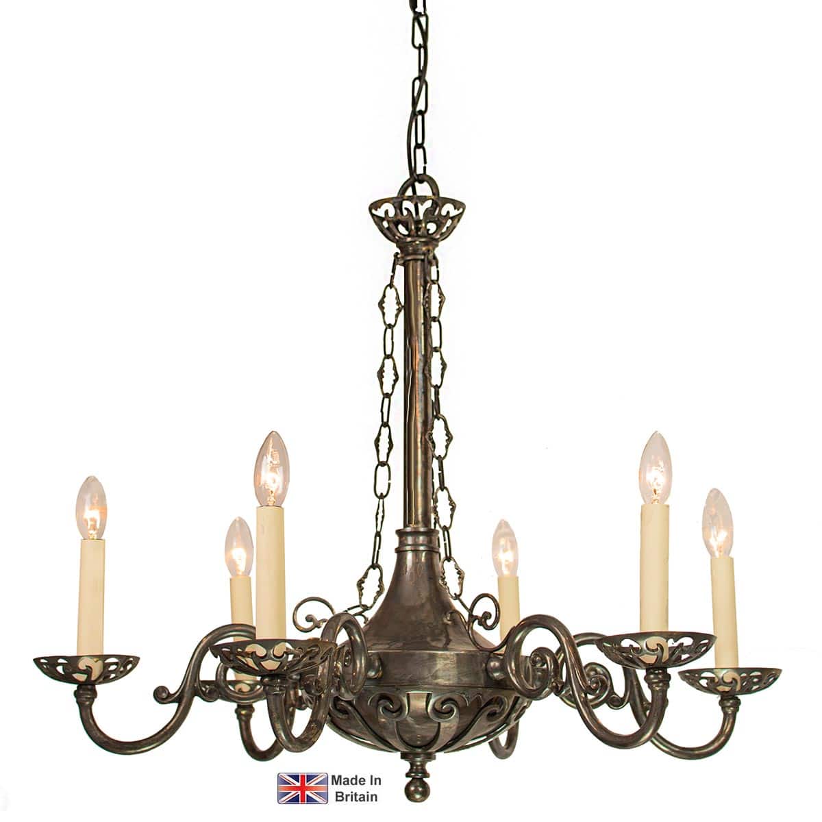 Empire 6 Light Georgian Chandelier Solid Brass British Made