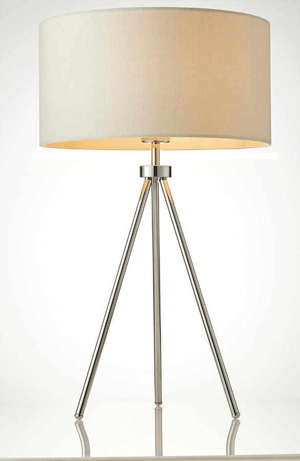 Tri 1 Light Tripod Table Lamp Polished Chrome Ivory Shade