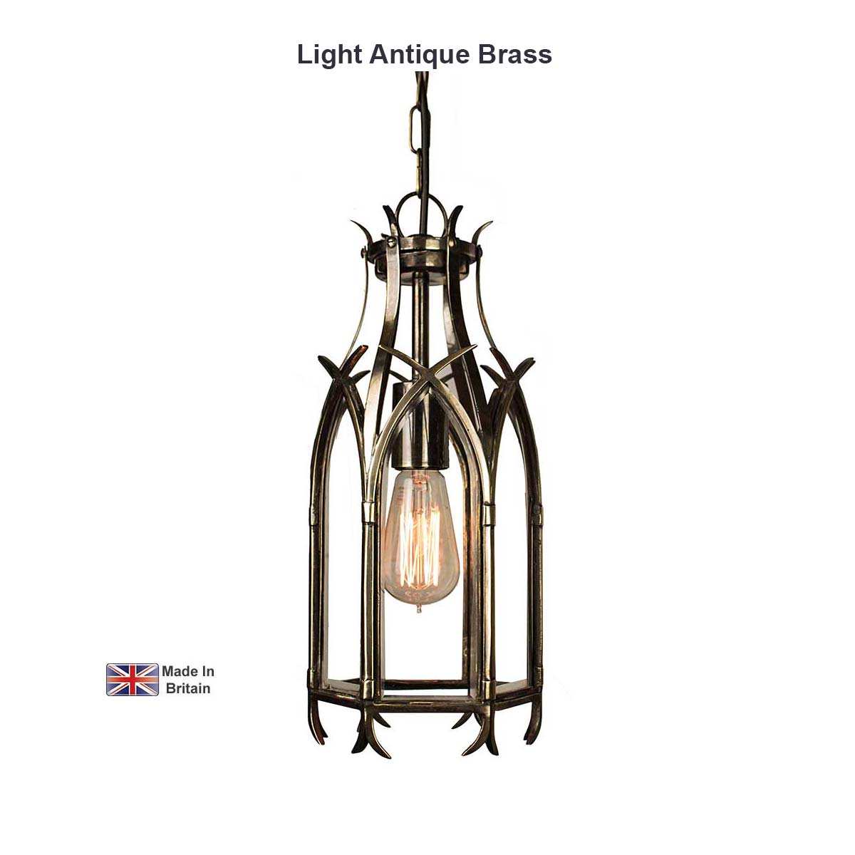 Small Solid Brass Swallow Tail Gothic Hanging Lantern Made In Britain