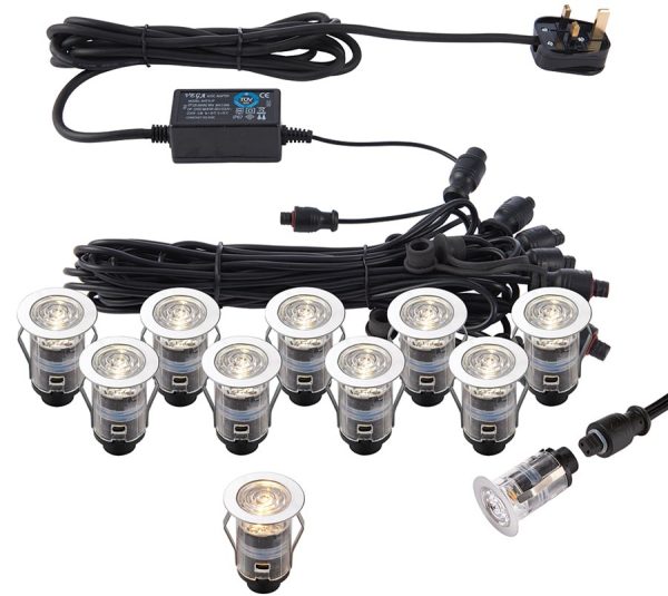 IkonPro stainless steel 10 light 25mm CCT 3000k / 4000k LED deck light kit IP67