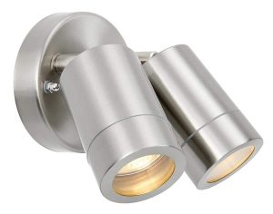 Atlantis outdoor 2 light wall spot light in 316 stainless steel lit