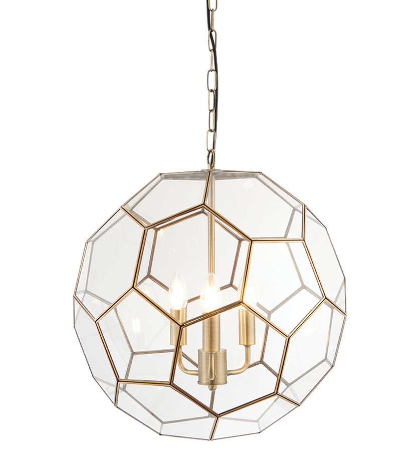 Miele 3 Light Ceiling Pendant Glass Globe Antique Brass