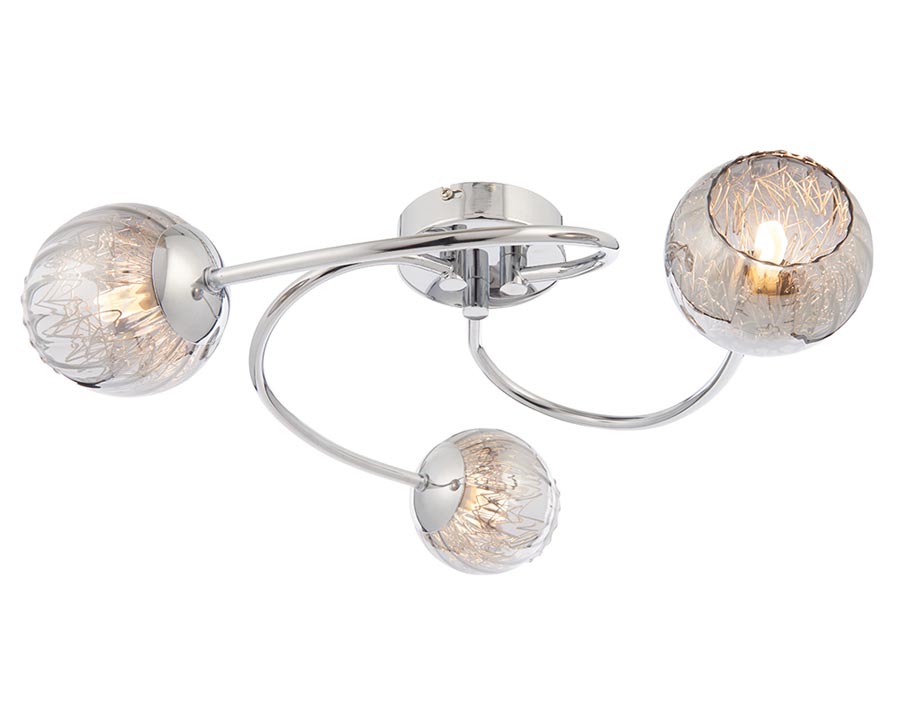 Aerith 3 Light Semi Flush Ceiling Light Chrome Smoked Glass