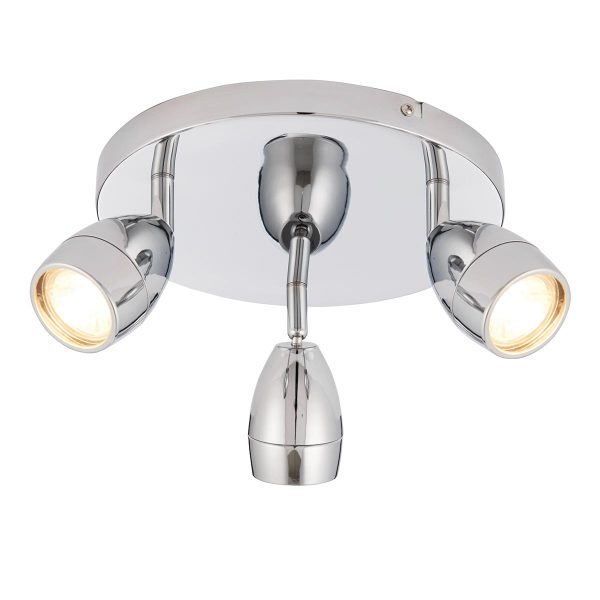 Porto 3 light polished chrome bathroom ceiling spot light plate on white background