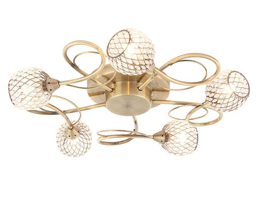 Aherne Antique Brass 5 Light Semi Flush Ceiling Light