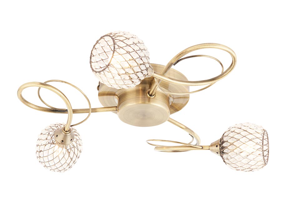 Aherne Antique Brass 3 Light Semi Flush Ceiling Light