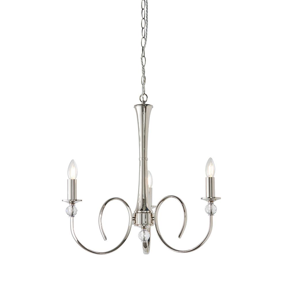 Fabia 3 Light Multi Arm Chandelier Polished Nickel Crystal Detail