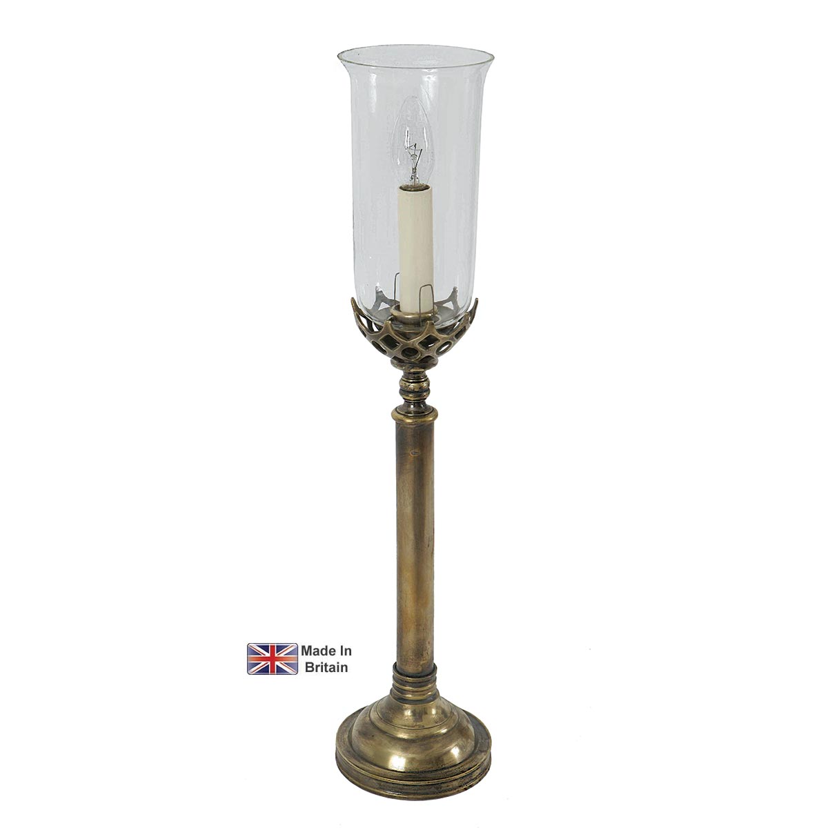 Gothic Medium 1 Light Table Lamp Solid Brass Storm Glass Shade