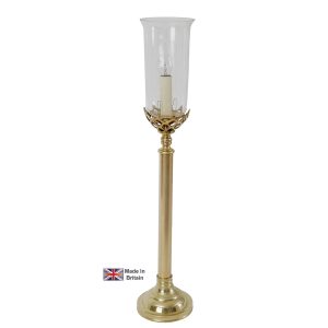Gothic large 1 light table lamp in solid brass with storm glass shade shown polished