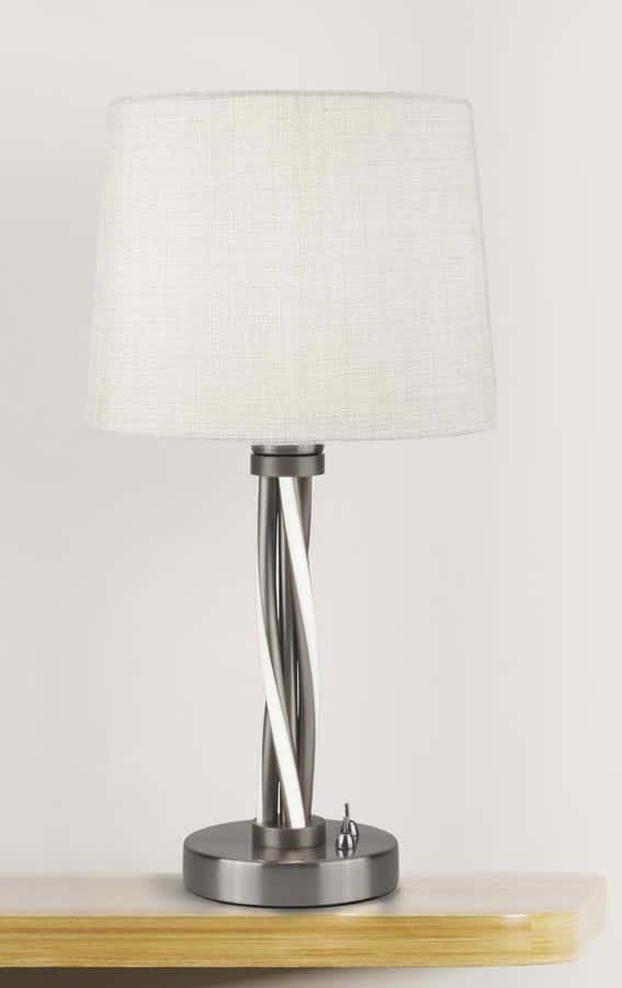Vegas LED 2 Light Twist Table Lamp Satin Silver Ivory Shade