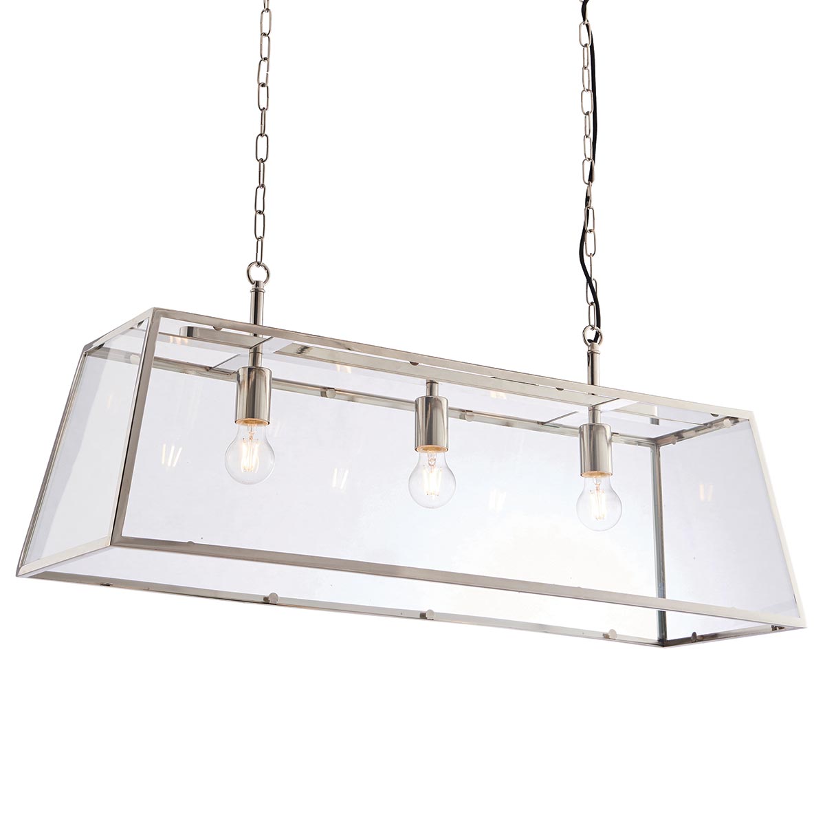 Endon Hurst 3 Light Hanging Trough Lantern Polished Nickel Clear Glass