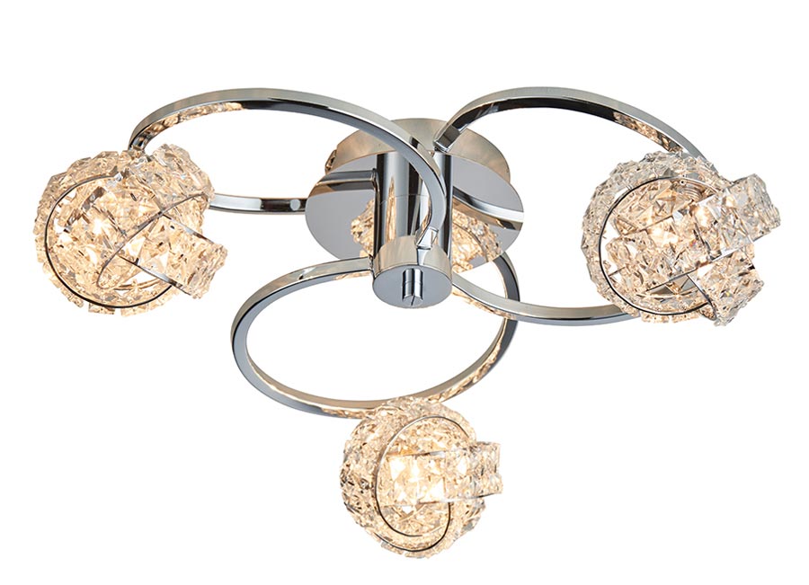 Talia 3 Lamp Semi Flush Ceiling Light Polished Chrome Crystal